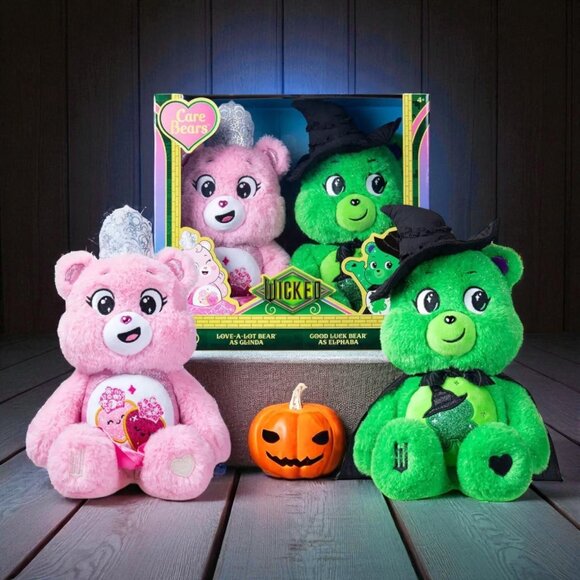 Wicked X Care Bears PLUSH SE T of 2 Love-a-Lot Glinda & Good Luck Elphaba NEW - Picture 1 of 7